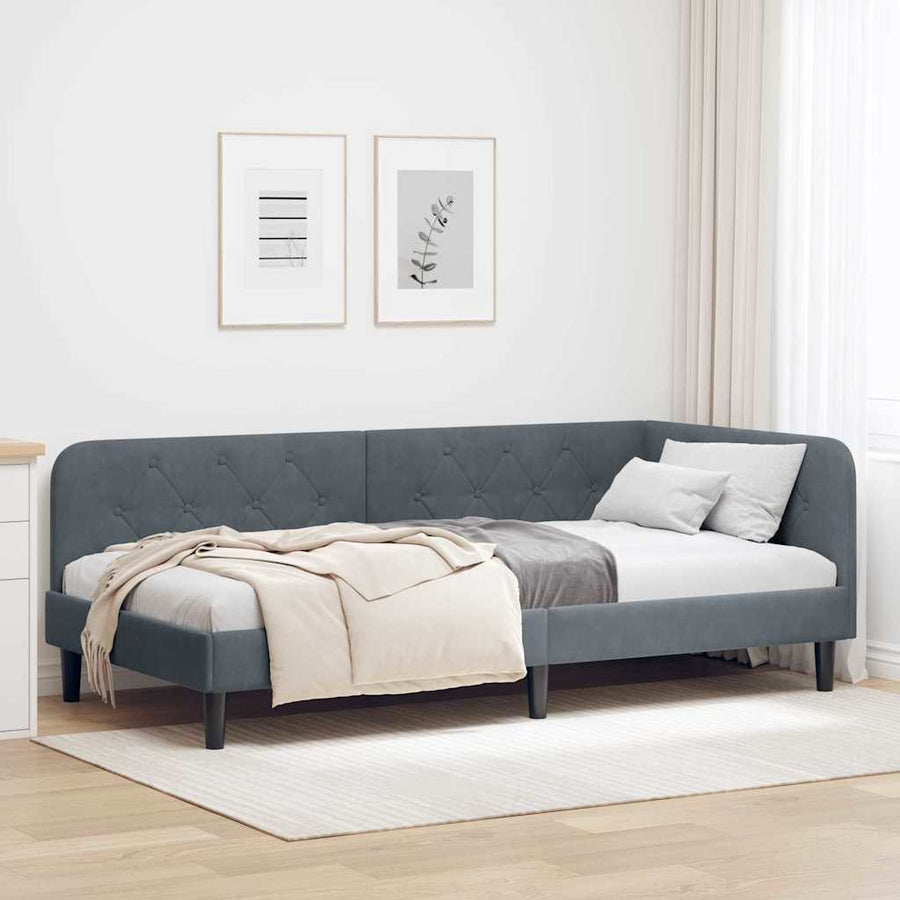 Hoekbedframe met hoofdeinde Donkergrijs 100 x 200 cm Fluweel
