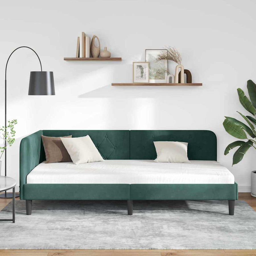 Hoekbedframe met hoofdeinde Donkergroen 100 x 200 cm Fluweel