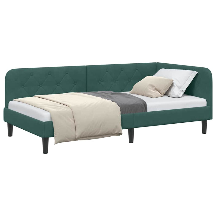 Hoekbedframe met hoofdeinde Donkergroen 100 x 200 cm Fluweel