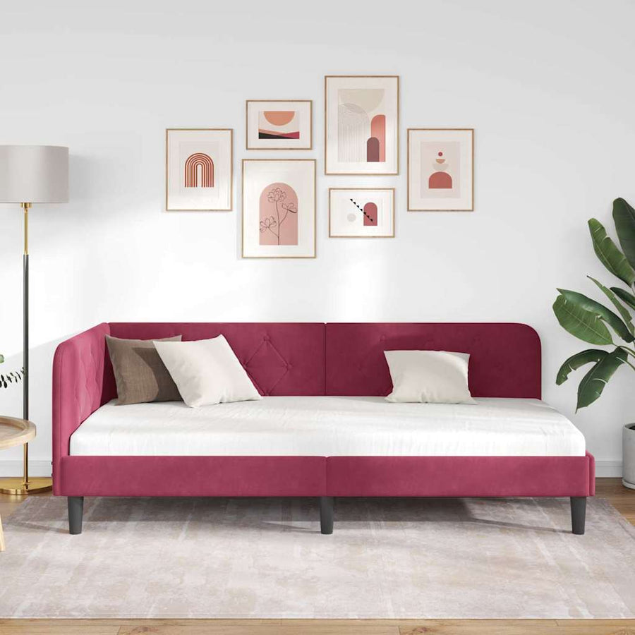 Hoekbedframe met hoofdeinde Wijnrood 100 x 200 cm Fluweel