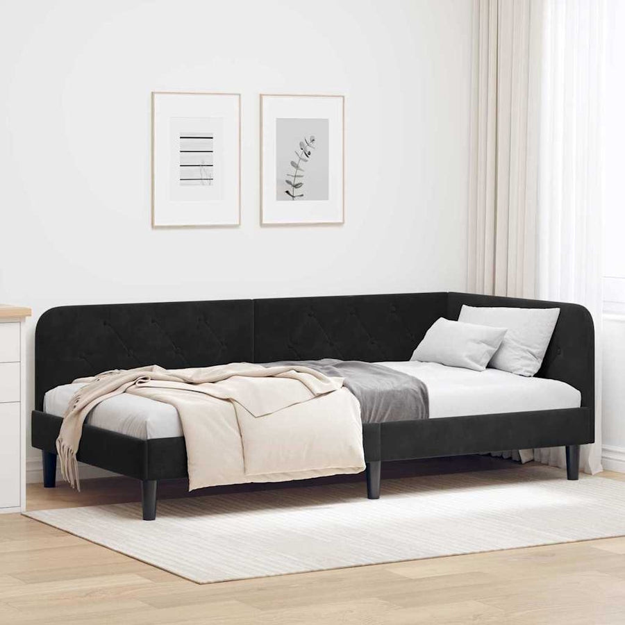 Hoekbedframe met hoofdeinde Zwart 100 x 200 cm Fluweel