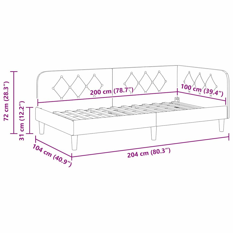 Hoekbedframe met hoofdeinde Zwart 100 x 200 cm Fluweel