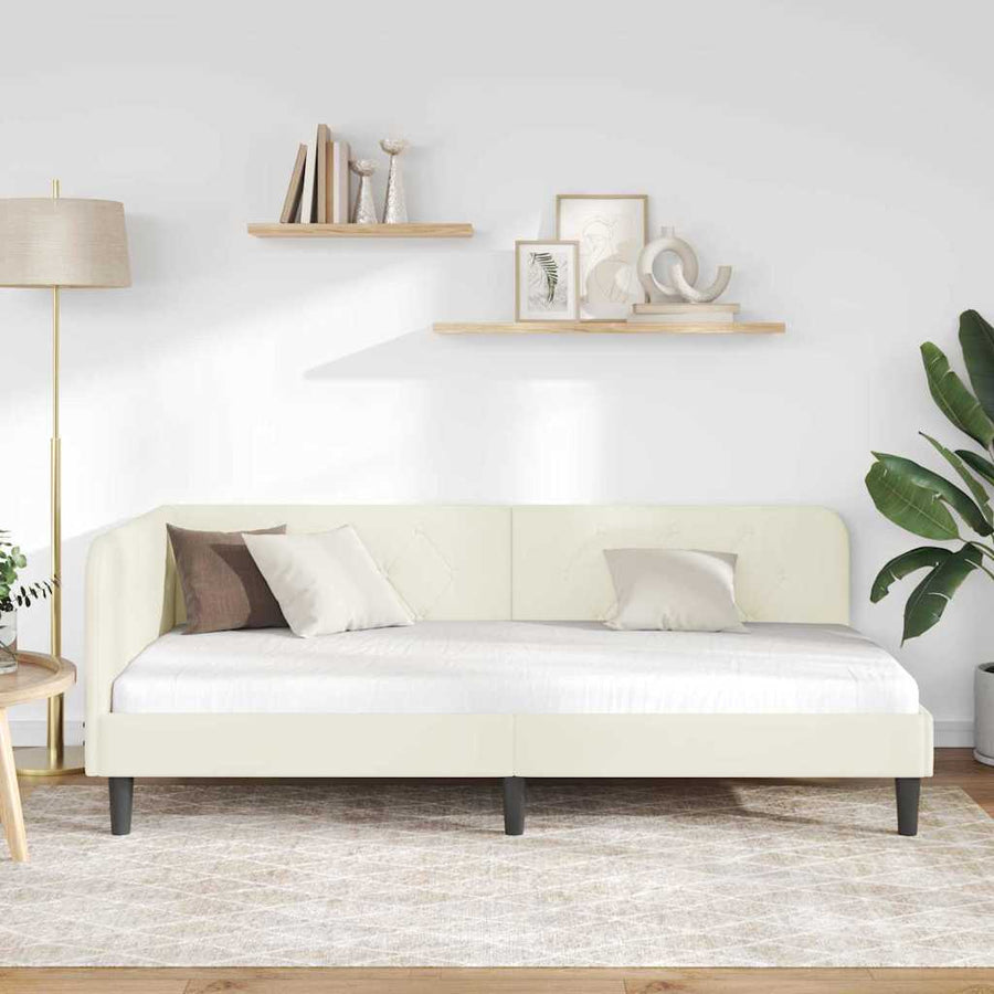 Hoekbedframe met hoofdeinde Crème 100 x 200 cm Fluweel