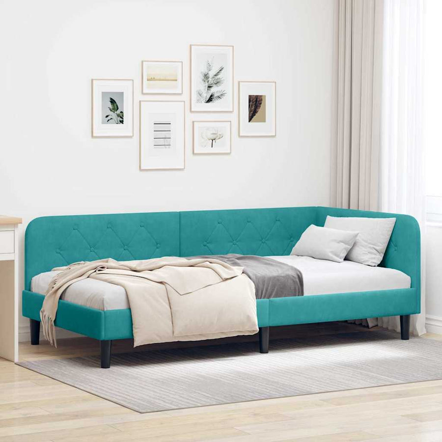 Hoekbedframe met hoofdeinde Turquoise 100 x 200 cm Fluweel