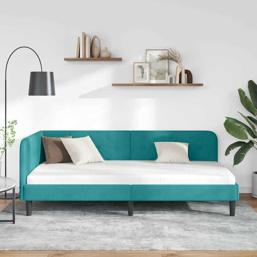 Hoekbedframe met hoofdeinde Turquoise 100 x 200 cm Fluweel