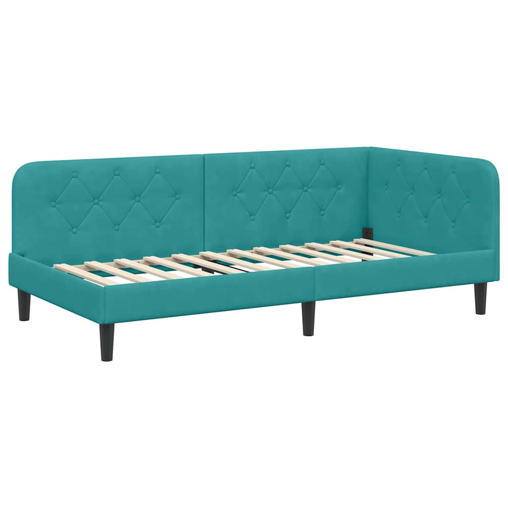 Hoekbedframe met hoofdeinde Turquoise 100 x 200 cm Fluweel
