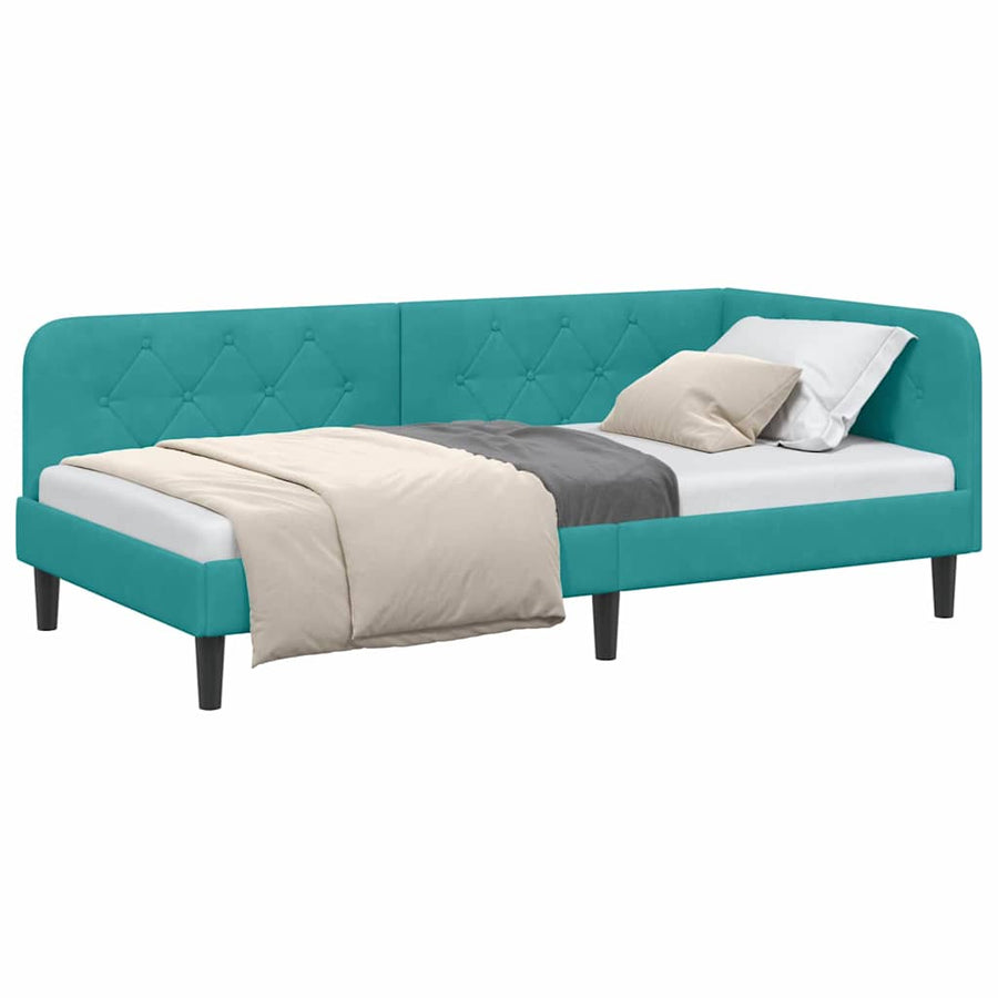 Hoekbedframe met hoofdeinde Turquoise 100 x 200 cm Fluweel