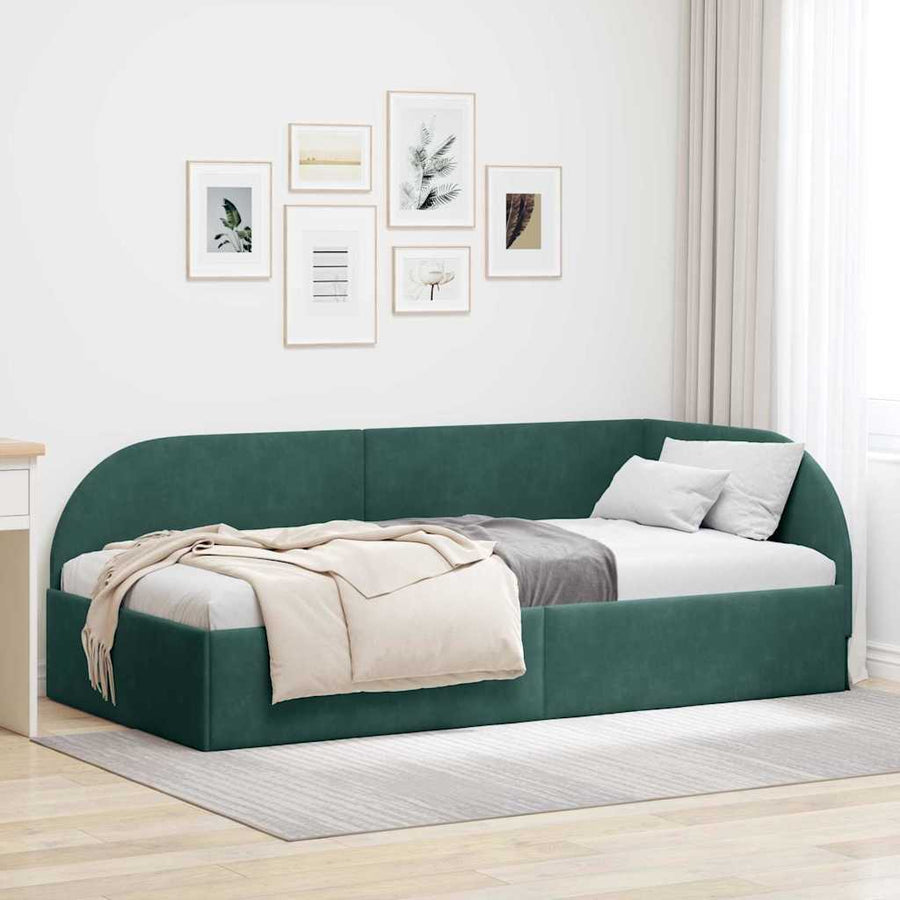 Hoekbedframe Donkergroen 80 cm x 200 cm Polyester en multiplex