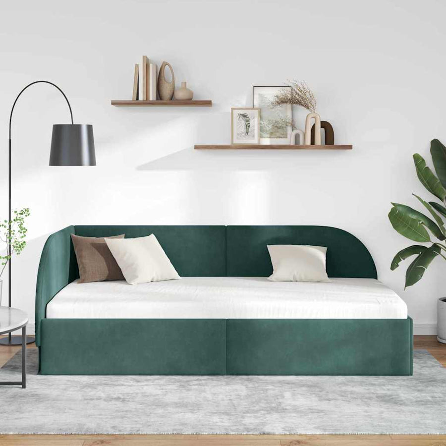 Hoekbedframe Donkergroen 80 cm x 200 cm Polyester en multiplex