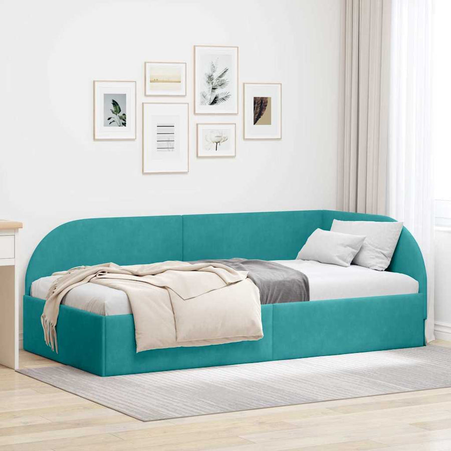 Hoekbedframe met hoofdeinde Turquoise 80 cm x 200 cm Stof