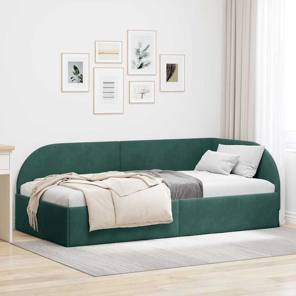 Hoekbedframe met hoofdeinde Donkergroen 90 x 190 cm Fluweel