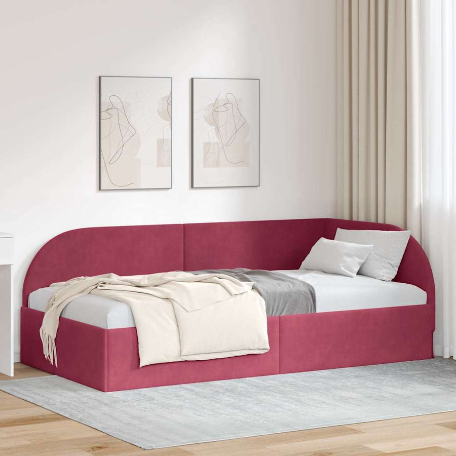 Hoekbedframe met hoofdeinde Wijnrood 90 cm x 190 cm Stof