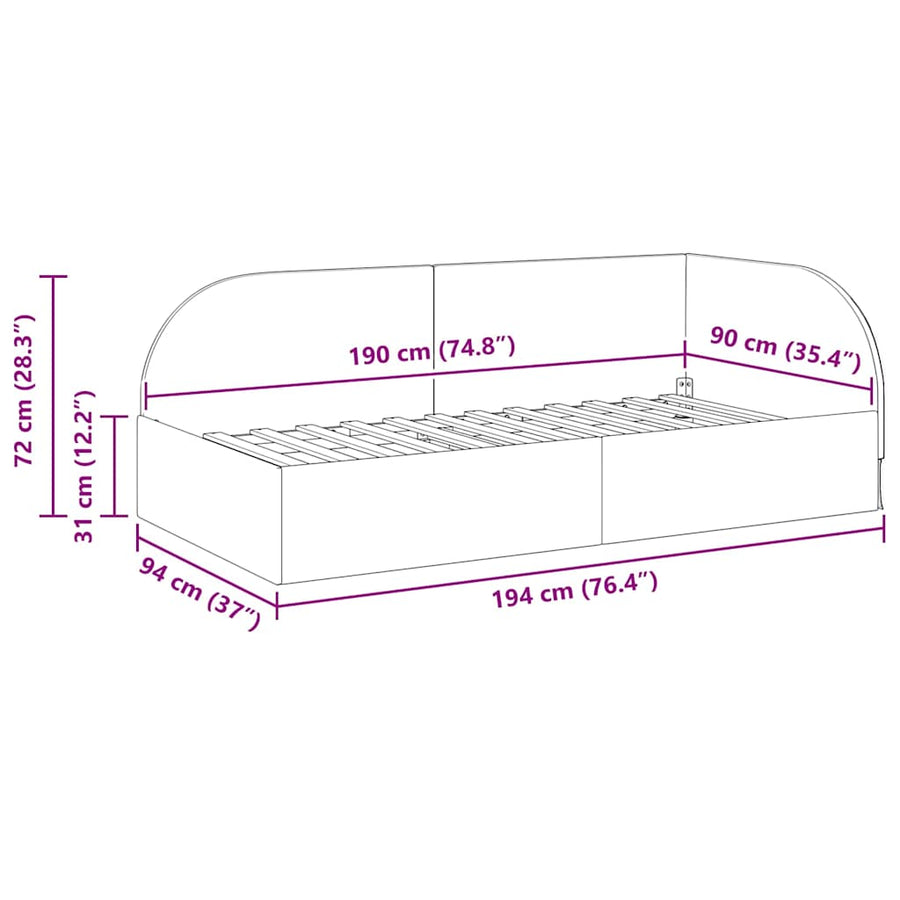 Hoekbedframe met hoofdeinde Wijnrood 90 cm x 190 cm Stof