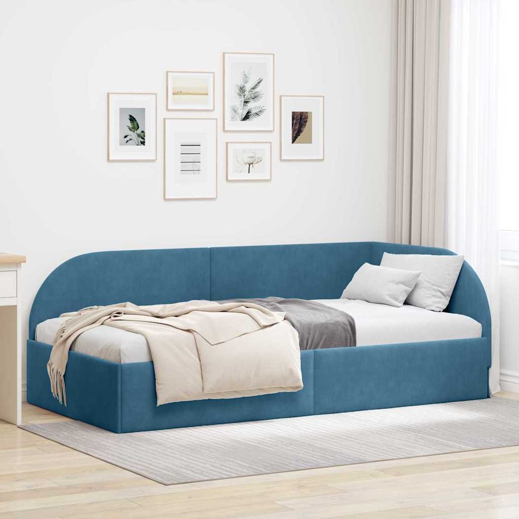 Hoekbedframe Blauw 90 cm x 200 cm Polyester en multiplex