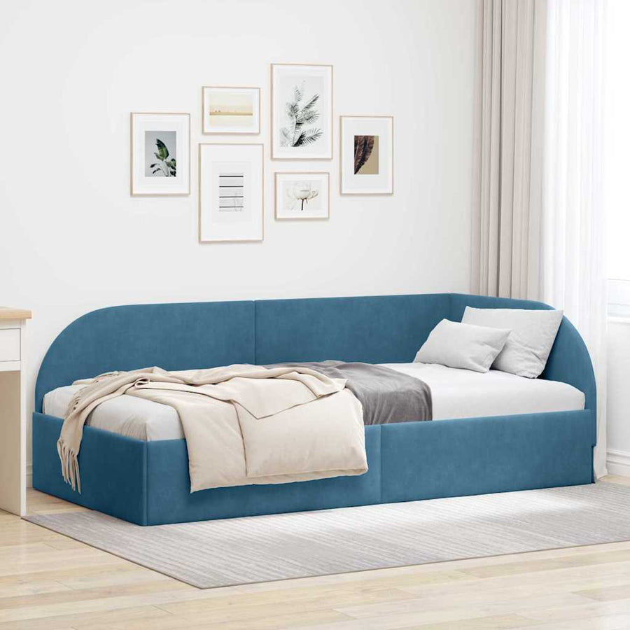 Hoekbedframe Blauw 90 cm x 200 cm Polyester en multiplex
