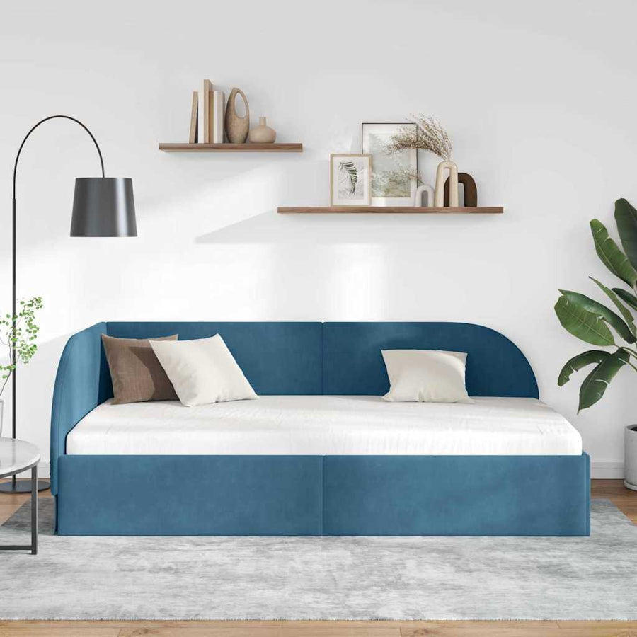 Hoekbedframe Blauw 90 cm x 200 cm Polyester en multiplex