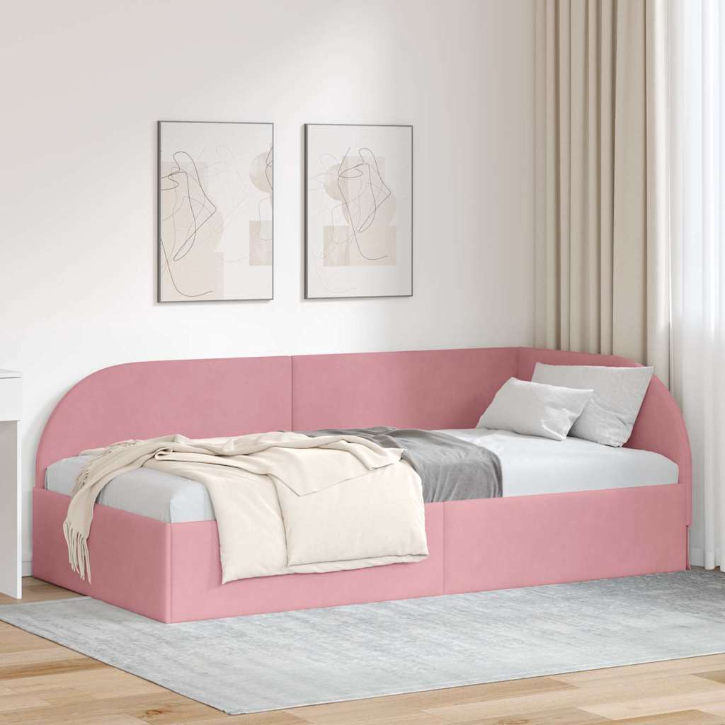 Hoekbedframe Roze 90 cm x 200 cm Polyester en multiplex