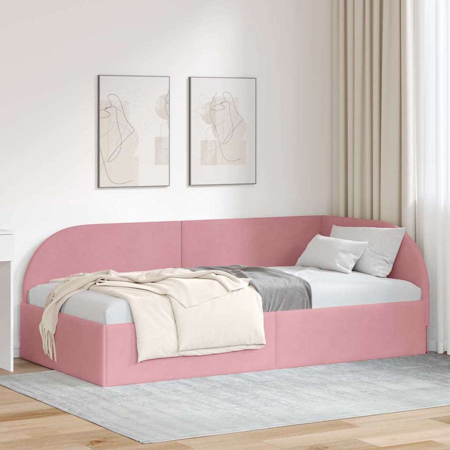 Hoekbedframe Roze 90 cm x 200 cm Polyester en multiplex