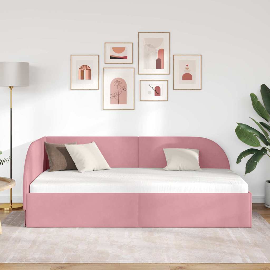 Hoekbedframe Roze 90 cm x 200 cm Polyester en multiplex