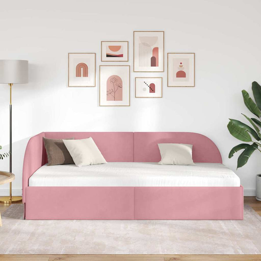 Hoekbedframe Roze 90 cm x 200 cm Polyester en multiplex