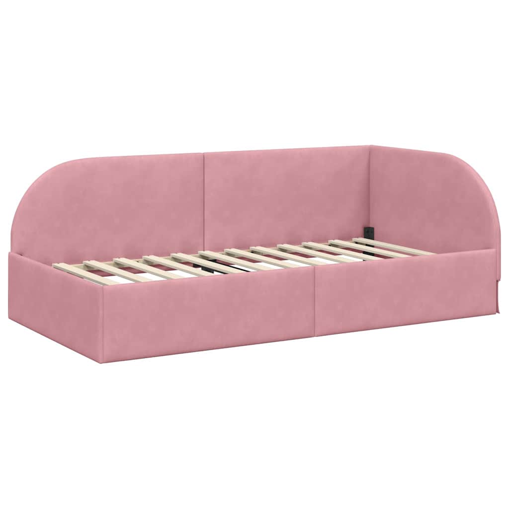 Hoekbedframe Roze 90 cm x 200 cm Polyester en multiplex