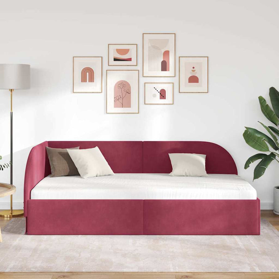 Hoekbedframe Wijnrood 90 cm x 200 cm Polyester en multiplex
