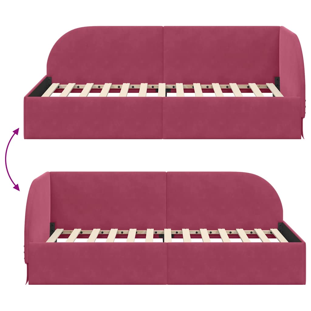 Hoekbedframe Wijnrood 90 cm x 200 cm Polyester en multiplex