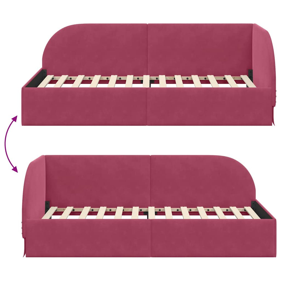 Hoekbedframe Wijnrood 90 cm x 200 cm Polyester en multiplex