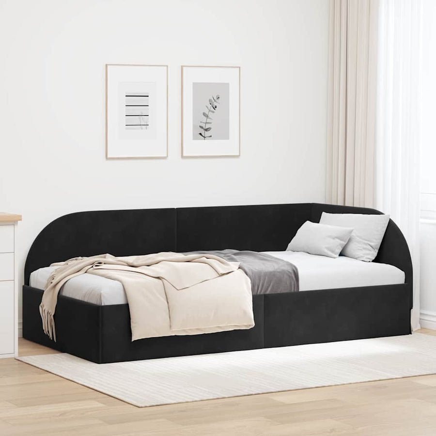 Hoekbedframe Zwart 90 cm x 200 cm Polyester en multiplex