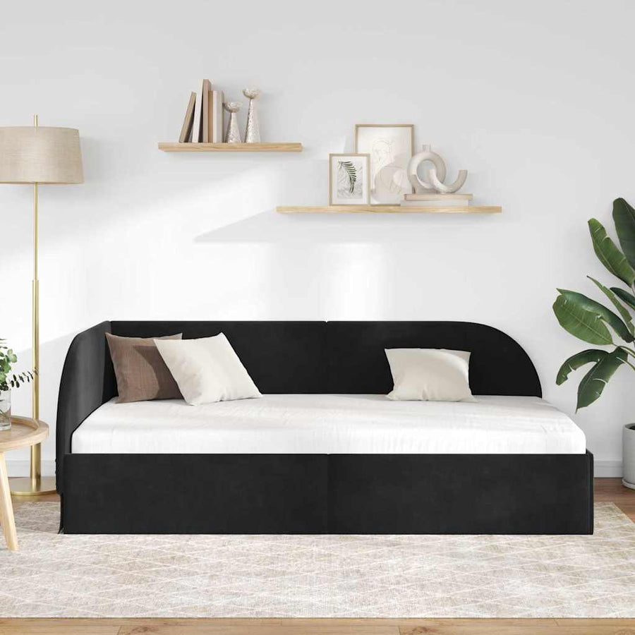 Hoekbedframe Zwart 90 cm x 200 cm Polyester en multiplex
