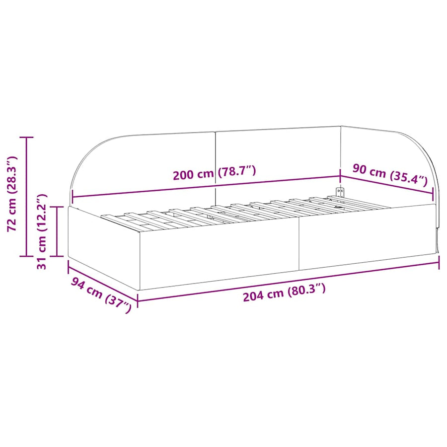 Hoekbedframe Zwart 90 cm x 200 cm Polyester en multiplex