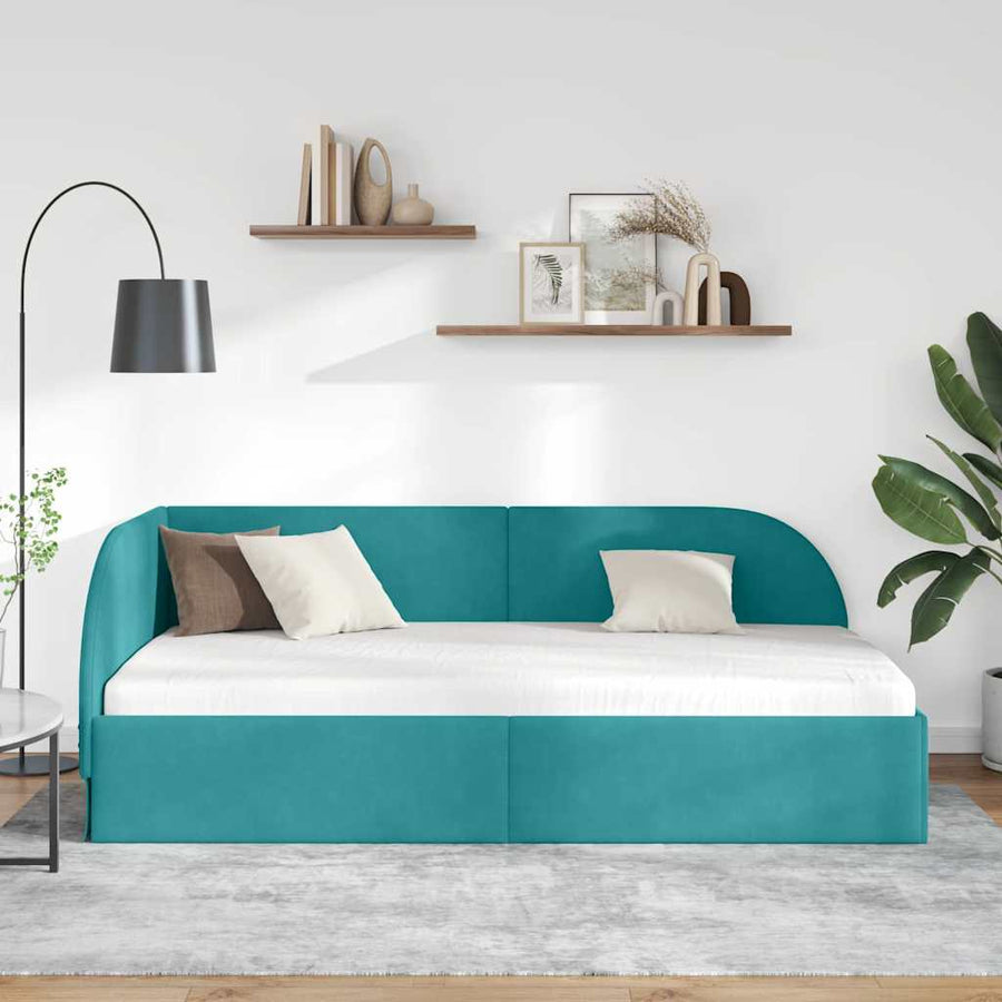 Hoekbedframe met hoofdeinde Turquoise 100 x 200 cm Fluweel
