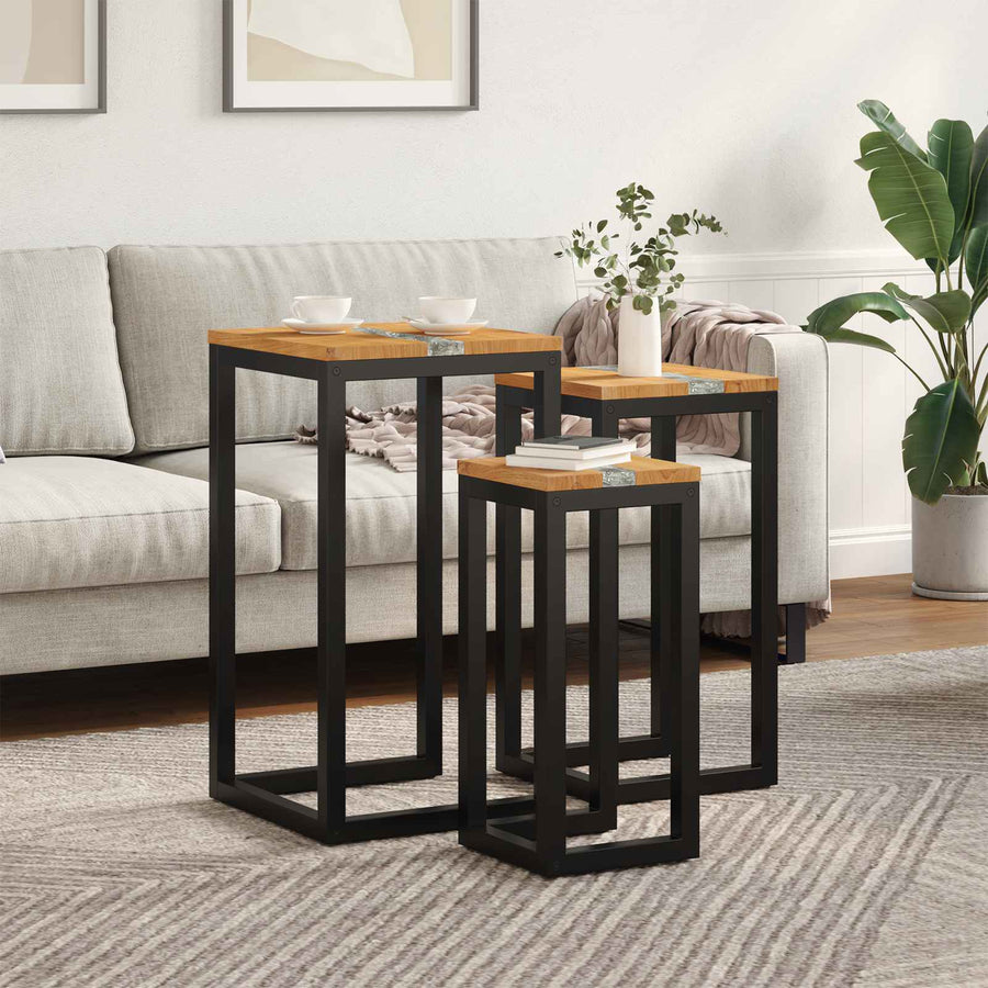 Nesttafel 3 stuks Bruin Massief Teakhout