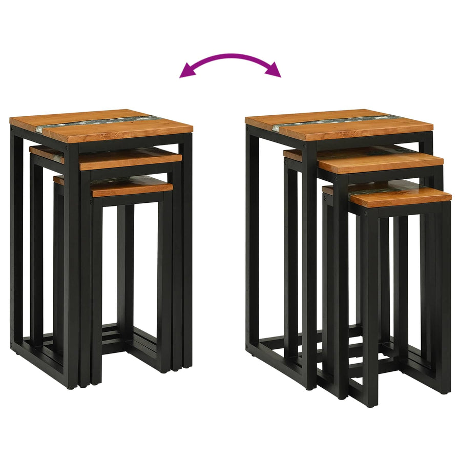 Nesttafel 3 stuks Bruin Massief Teakhout