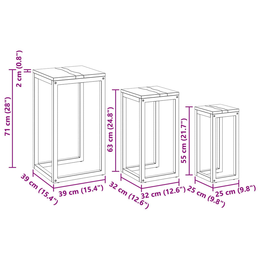 Nesttafel 3 stuks Bruin Massief Teakhout