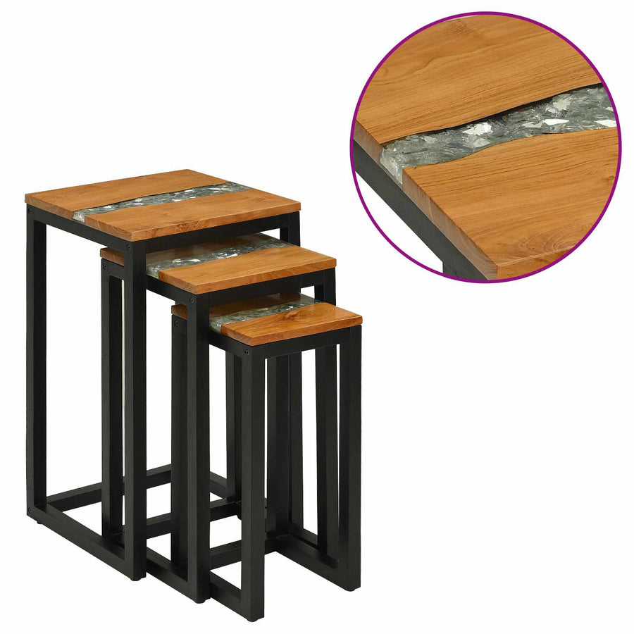 Nesttafel 3 stuks Bruin Massief Teakhout