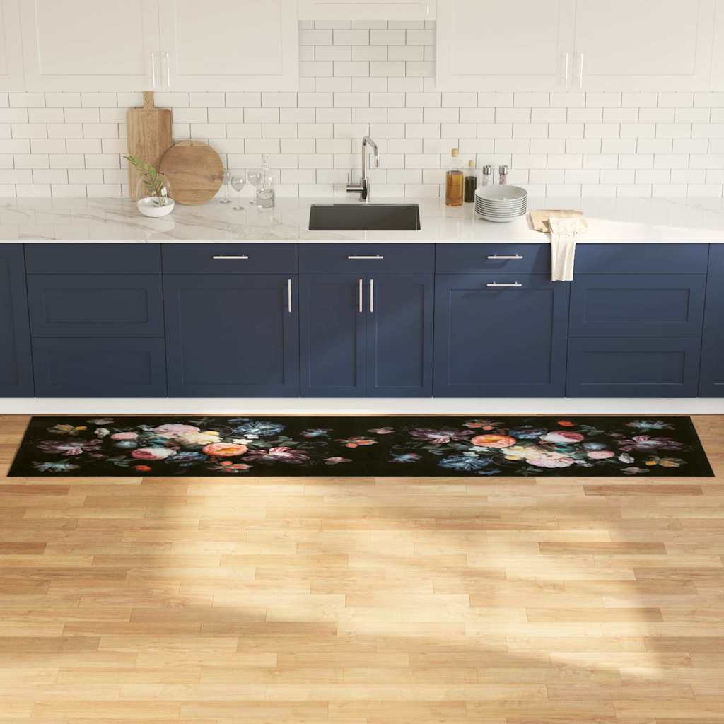 Keuken Vloerkleed Zwart 300 x 60 cm Fluweel