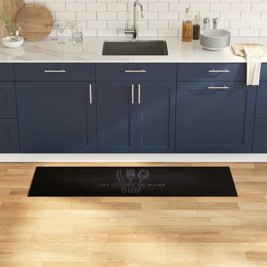 Keuken Vloerkleed Bestek Zwart 150 x 45 cm Fluweel