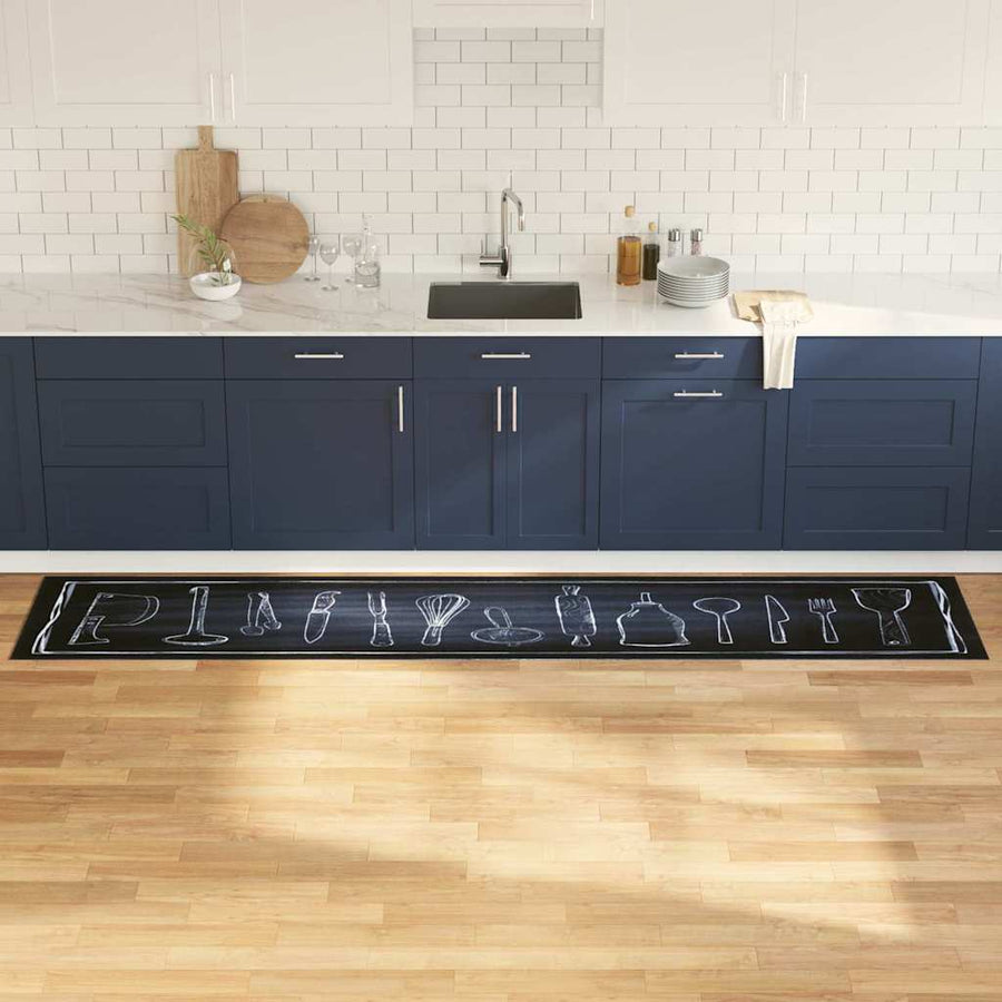 Keuken Vloerkleed Zwart 300 x 60 cm Fluweel