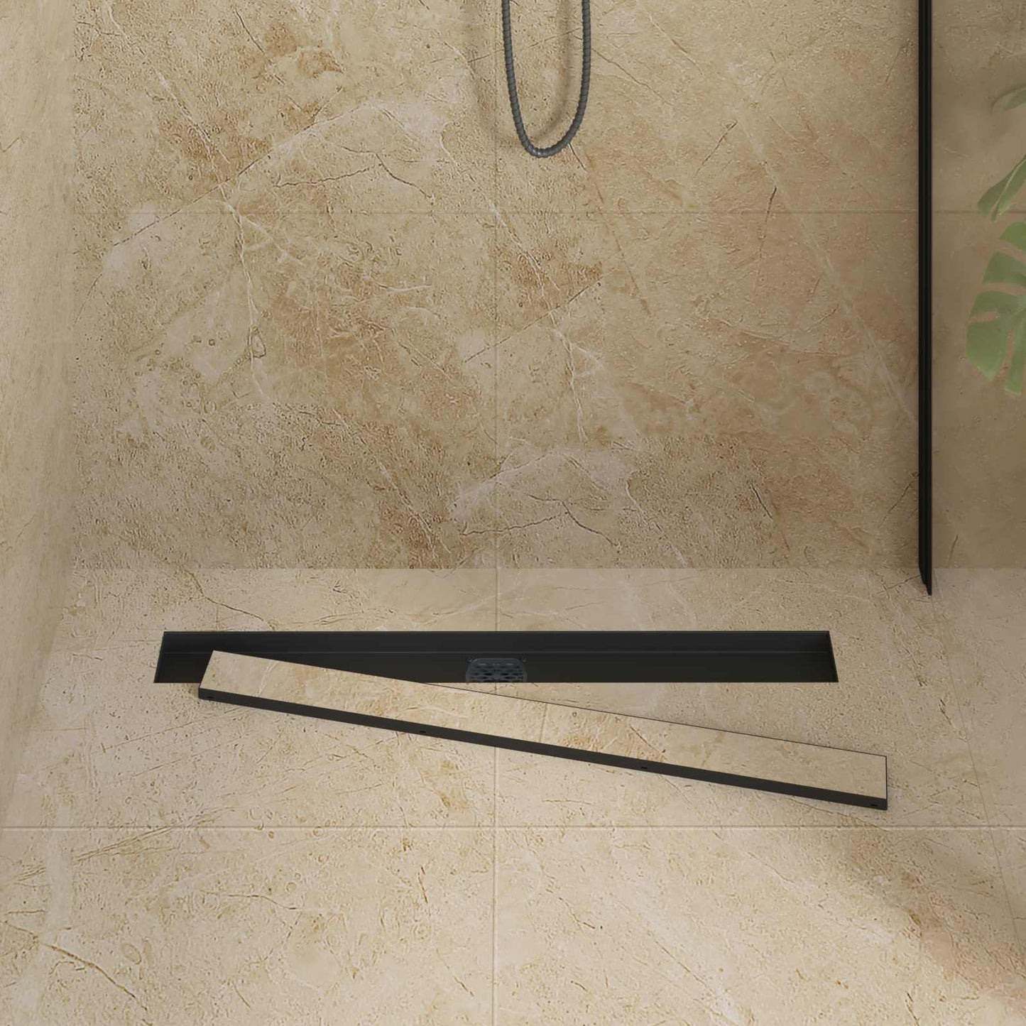 Doucheafvoer 2-In-1 Met 360° Sifon 80 cm Zwart