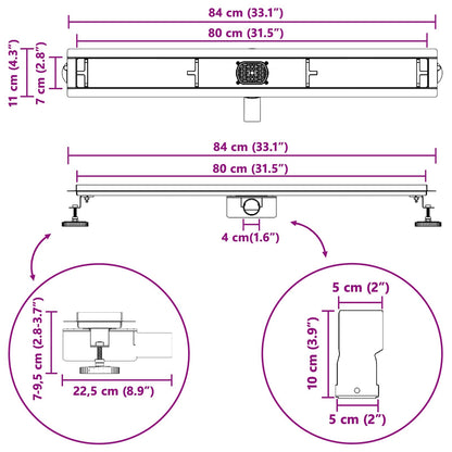 Doucheafvoer 2-In-1 Met 360° Sifon 80 cm Zwart