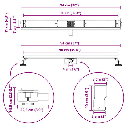 Doucheafvoer 2-In-1 Met 360° Sifon 90 cm Zwart