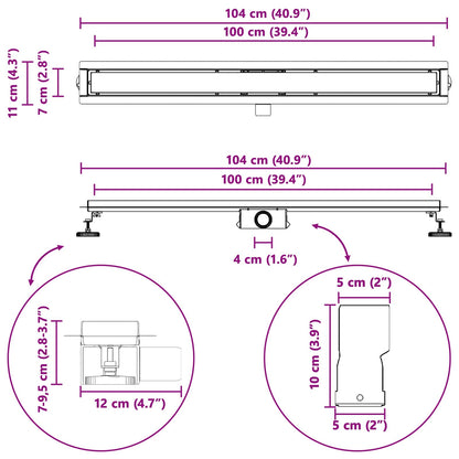 2 In 1 Doucheafvoer Roestvrij Staal 304 100 cm Zwart