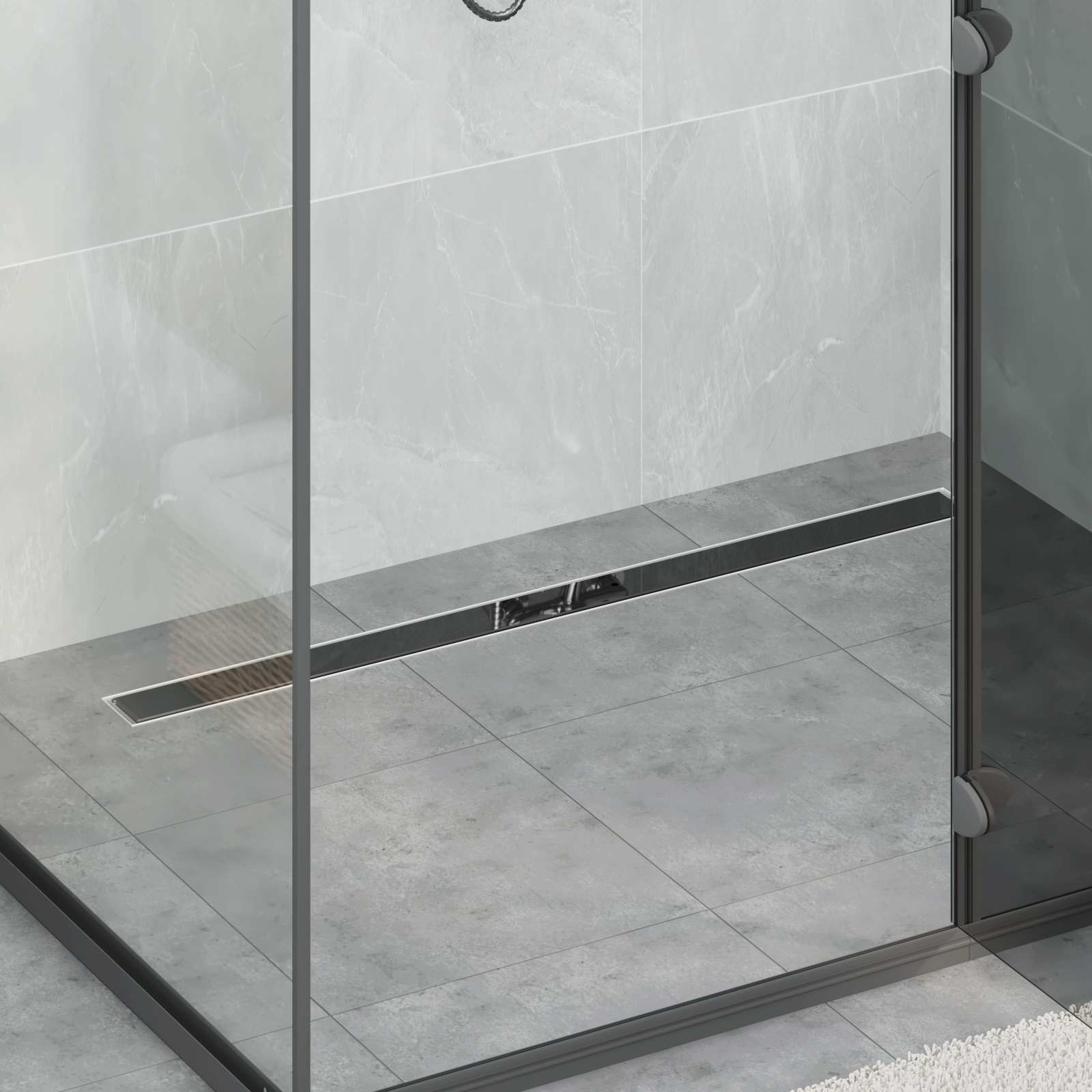 Doucheafvoer Glasdeksel met 360° Sifon Zwart 100 cm
