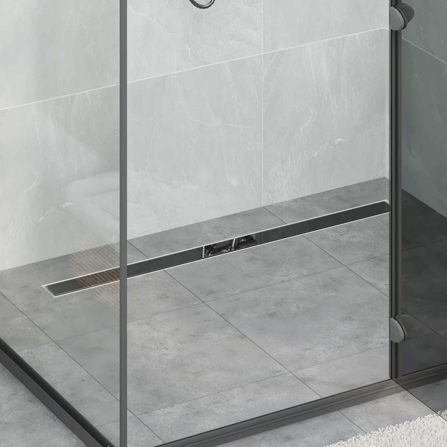 Doucheafvoer Glasdeksel met 360° Sifon Zwart 100 cm