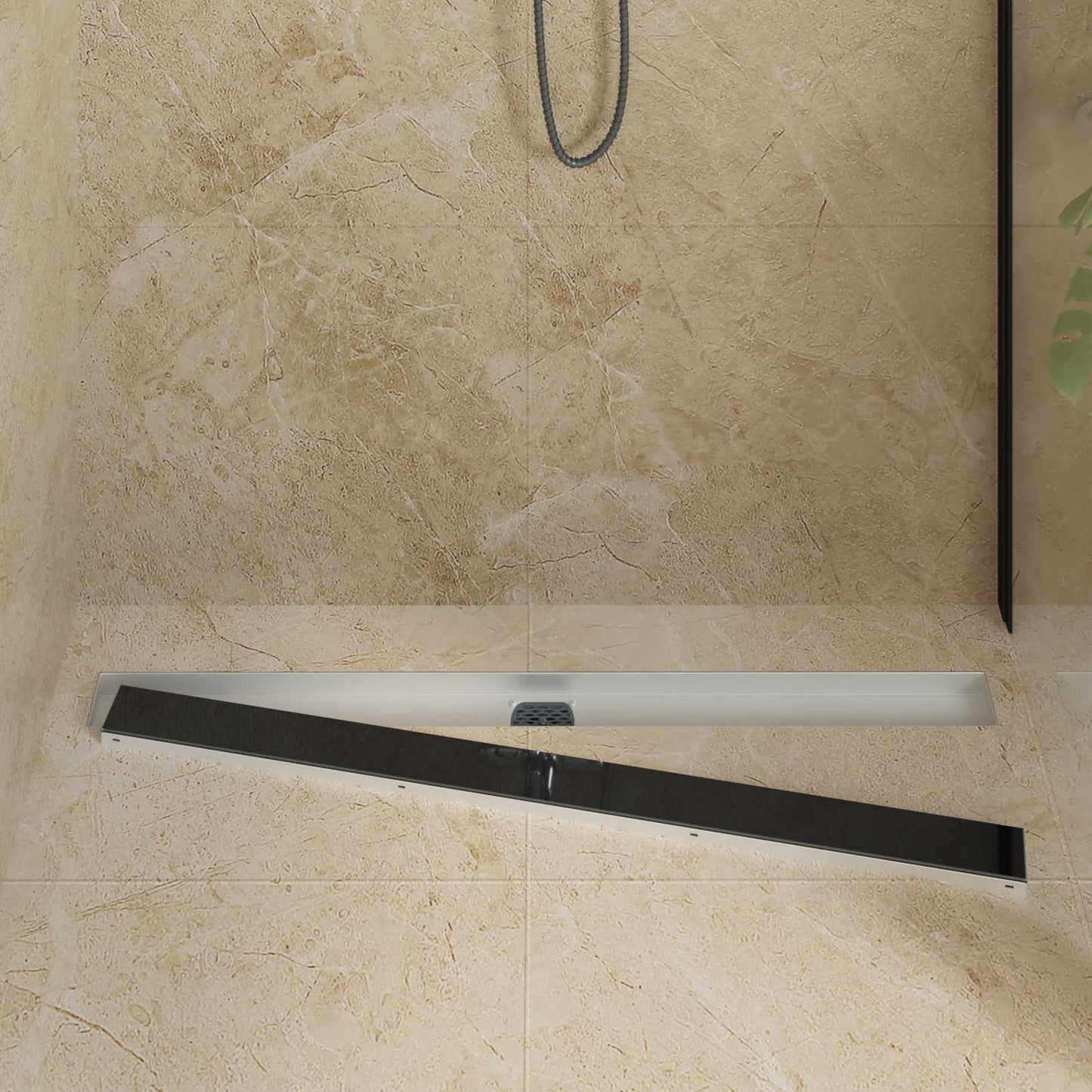 Doucheafvoer Glasdeksel met 360° Sifon Zwart 100 cm