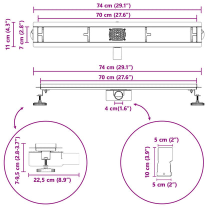 Doucheafvoer 2-in-1 met 360° Sifon Zilver 70 cm