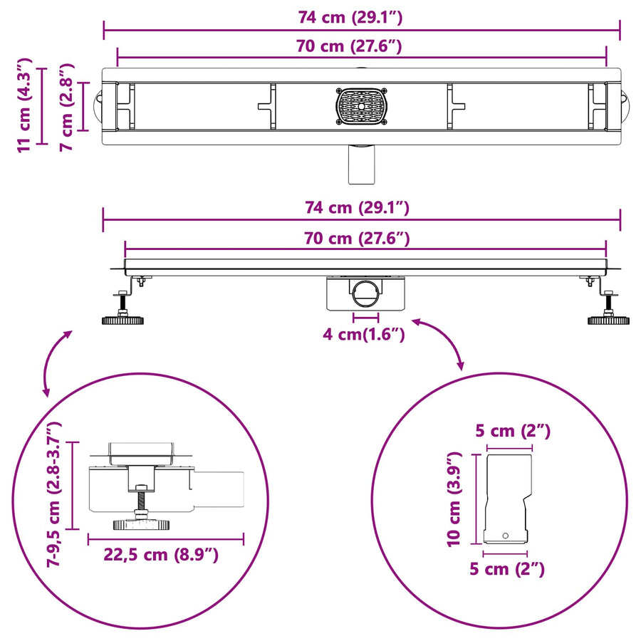Doucheafvoer 2-in-1 met 360° Sifon Zilver 70 cm