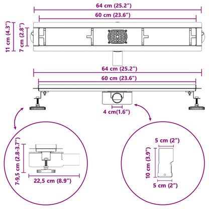 Doucheafvoer 2-in-1 met 360° Sifon Zilver 60 cm