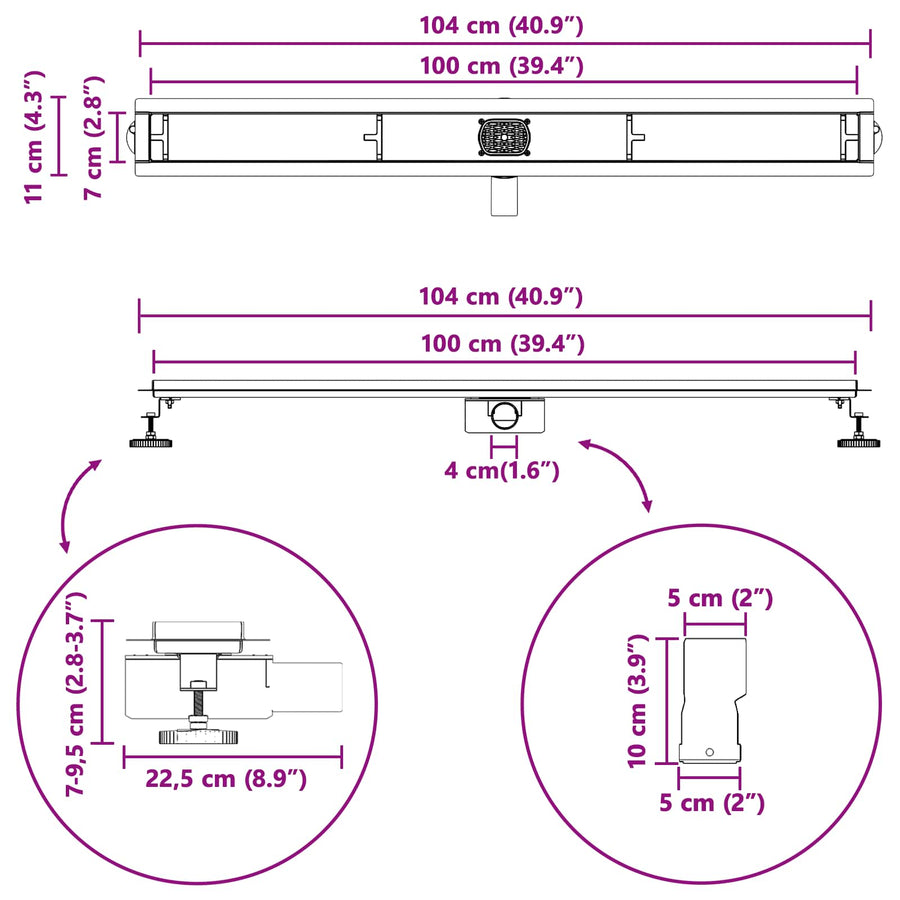 Doucheafvoer 2-In-1 Met 360° Sifon 100 cm Zilver